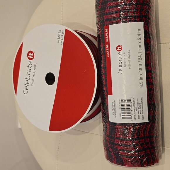 98 ft Wire Mesh Red Black New jumbo Ribbon 2.5" 9 5" Christmas Celebrate It Deal - Picture 7 of 7